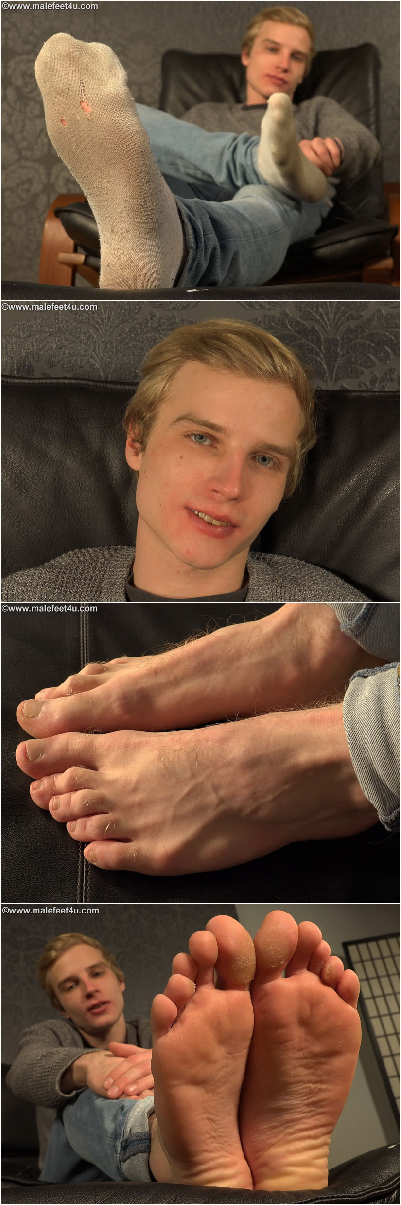 European twink with sexy feet in holey, dirty socks