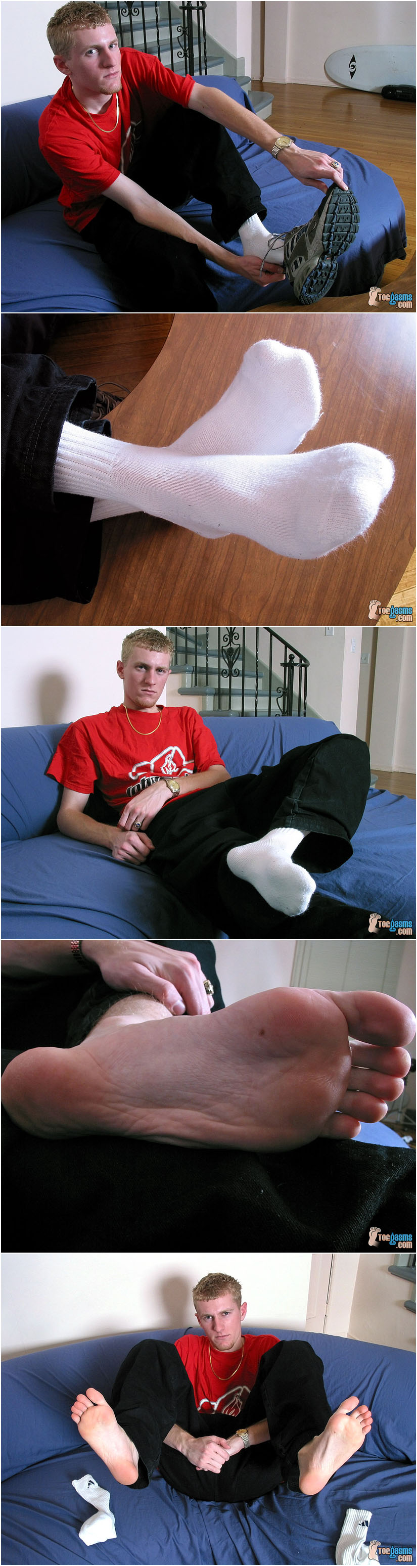Amateur guy with attitude shows off his feet in white socks