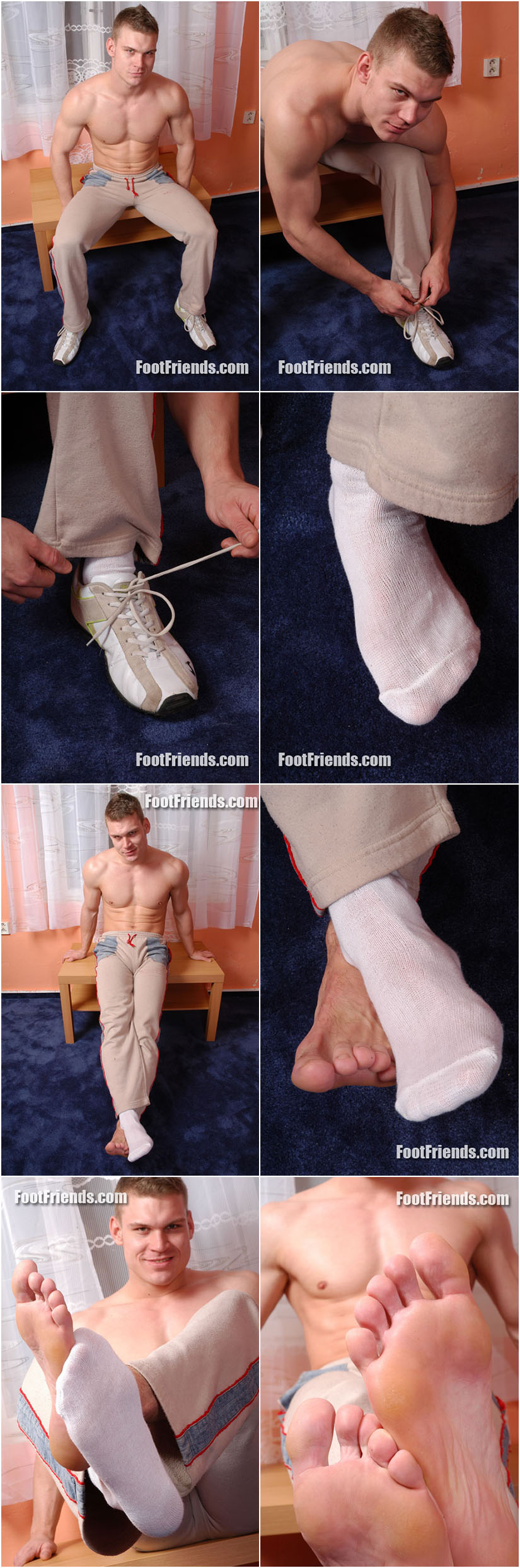 Amateur hunk takes off his shoes and socks